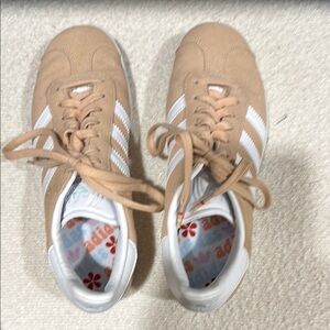 adidas Beige/Tan Suede Athletic Sneakers with White Stripes